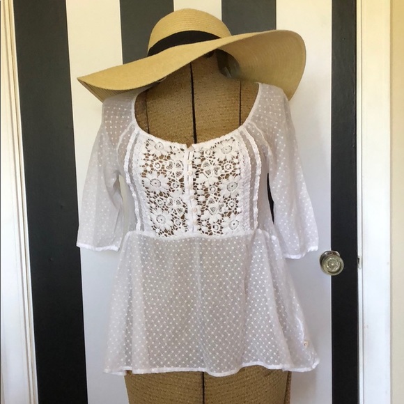 Hollister Tops - Hollister | White Dotted Lace Blouse | XS